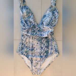 Melissa Odabash Panarea one piece, v neckline, blue snake print swimsuit.